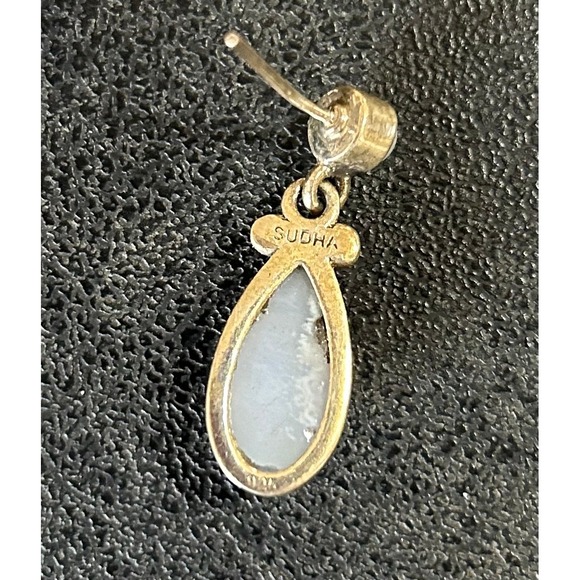 Sundance Blue Lace Agate Teardrop Earrings SUDHA .925 Sterling Silver Artisan - Picture 3 of 4